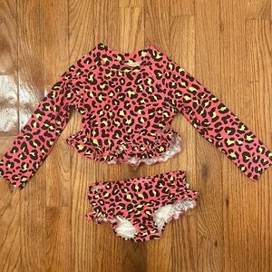 Posh Peanut Pink and Yellow Leopard Print Rashguard Swimsuit-2T